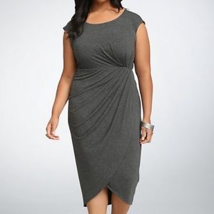Dark Gray Heathered Faux Wrap Dress
